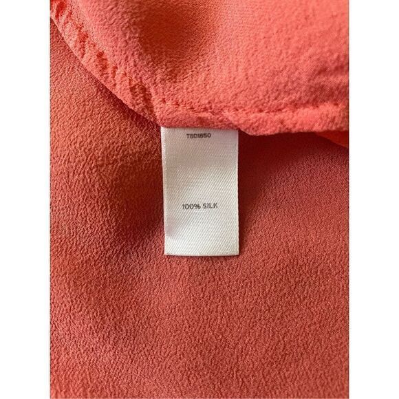 HINGE 100% silk Size M Coral Button Down Long Sleeve Blouse - Picture 5 of 8